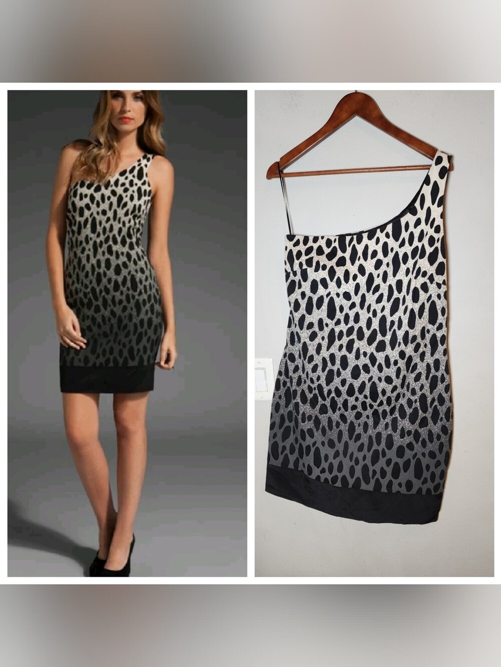 Jay Godfrey One Shoulder Sleeveless Mini Dress Grey Black Animal Print Size 12